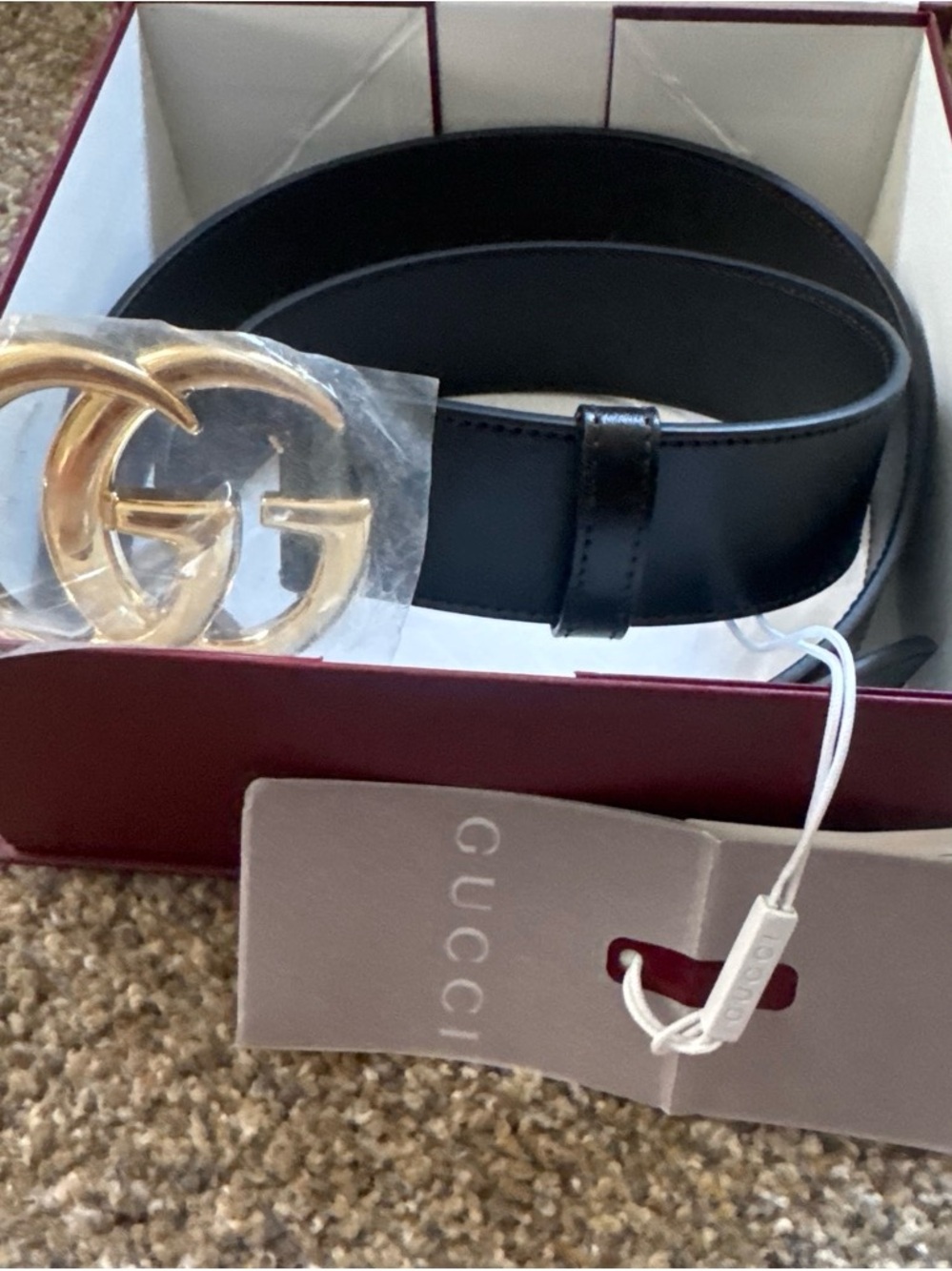 Gucci Black Leather Belt with Gold Double G Interchangeable Buckle